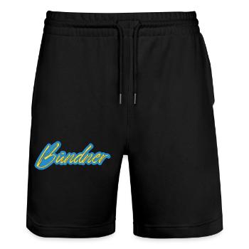 Bündner Schriftzug gelb-blau - Stanley/Stella Unisex Bio Joggingshorts Trainer  - Schwarz - Vorne - Nik (191cm) & Marisol (170cm)