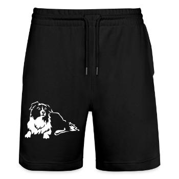 Border Collie "Black Edition" - Stanley/Stella Trainer Unisex Organic Jogging Shorts - black - Front - Nik (191cm) & Marisol (170cm)