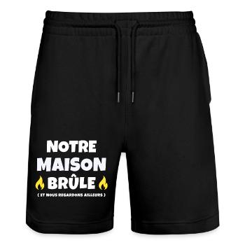incendie, réchauffement climatique, mégafeu - Short de jogging bio TRAINER Stanley/Stella unisexe - noir - Devant - Nik (191cm) & Marisol (170cm)