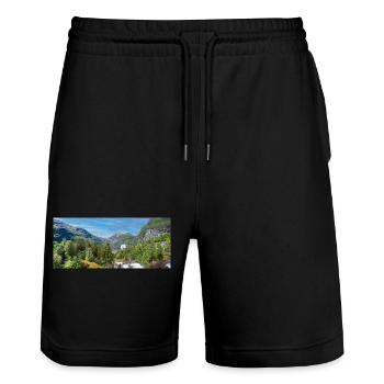 Geiranger panorama Storseterfossen Norwegen - Stanley/Stella Unisex Bio Joggingshorts Trainer  - Schwarz - Vorne - Nik (191cm) & Marisol (170cm)