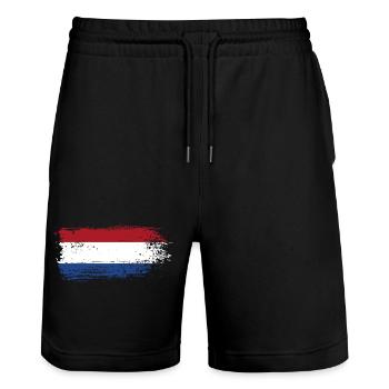 Pinselstrich Holländische Trikolore - Stanley/Stella Unisex Bio Joggingshorts Trainer  - Schwarz - Vorne - Nik (191cm) & Marisol (170cm)
