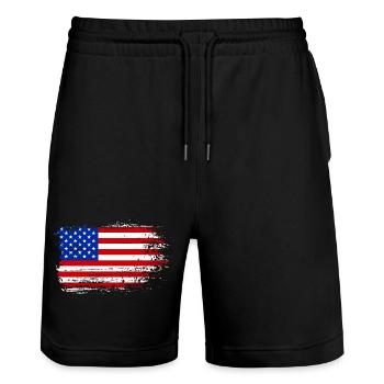 Brush Stroke American Flag - Stanley/Stella Trainer Unisex Organic Jogging Shorts - black - Front - Nik (191cm) & Marisol (170cm)