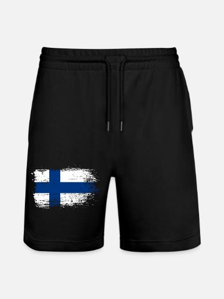Grunge Finnish Flag Graphic - Stanley/Stella Trainer Unisex Organic Jogging Shorts - black