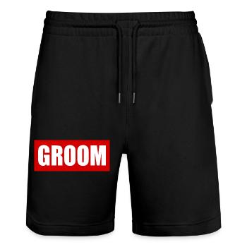 Groom - Stanley/Stella Trainer Unisex Organic Jogging Shorts - black - Front - Nik (191cm) & Marisol (170cm)