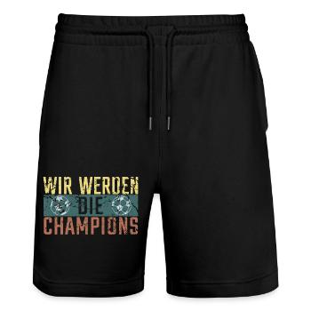 Deutschland Meister 2026 - Stanley/Stella Unisex Bio Joggingshorts Trainer  - Schwarz - Vorne - Nik (191cm) & Marisol (170cm)