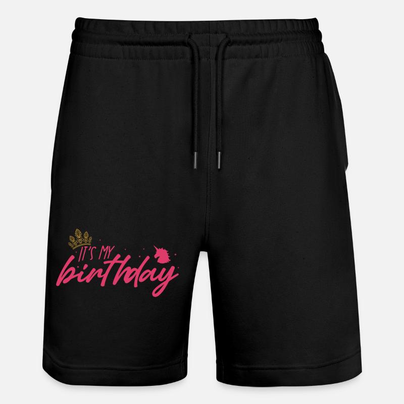 Its My Birthday Pink Script Crown - Stanley/Stella Trainer Unisex Organic Jogging Shorts - black