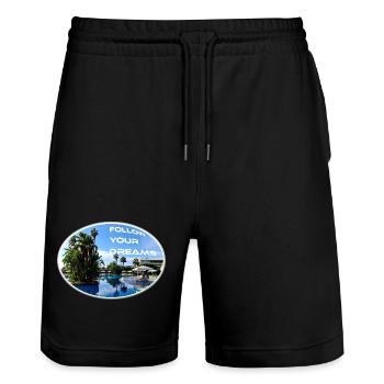 Dreams Holiday Follow Sun Beach Palm Trees - Stanley/Stella Trainer Unisex Organic Jogging Shorts - black - Front - Nik (191cm) & Marisol (170cm)