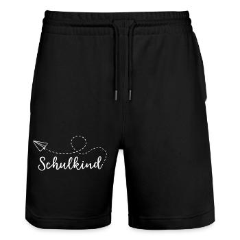 Schulkind - Papierflieger - Stanley/Stella Unisex Bio Joggingshorts Trainer  - Schwarz - Vorne - Nik (191cm) & Marisol (170cm)