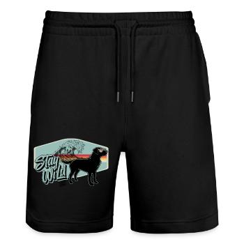 Stay Wild Hund Retro Surf - Stanley/Stella Unisex Bio Joggingshorts Trainer  - Schwarz - Vorne - Nik (191cm) & Marisol (170cm)