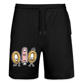 Drôle de mariage Demande en mariage Bagues de mariage Bague De Fiançailles - Short de jogging bio TRAINER Stanley/Stella unisexe - noir - Devant - Nik (191cm) & Marisol (170cm)