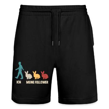 Ich Meine Follower Hase Kaninchen - Stanley/Stella Unisex Bio Joggingshorts Trainer  - Schwarz - Vorne - Nik (191cm) & Marisol (170cm)