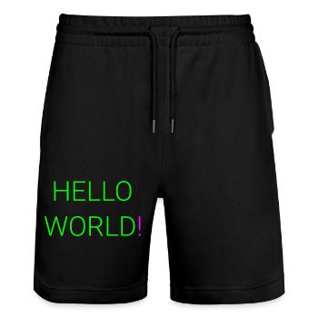 Hello World - Stanley/Stella Trainer Unisex Organic Jogging Shorts - black - Front - Nik (191cm) & Marisol (170cm)