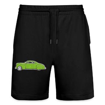 Hot Rod Custom Car grün, Design von Mondwinkel - Stanley/Stella Unisex Bio Joggingshorts Trainer  - Schwarz - Vorne - Nik (191cm) & Marisol (170cm)