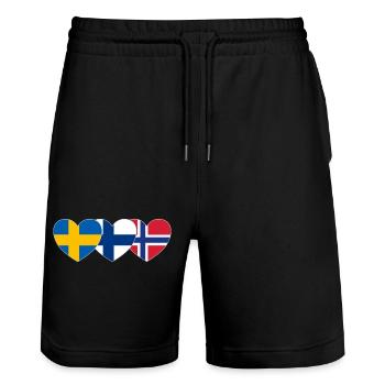 Suède Finlande Norvège Drapeau Cœur - Short de jogging bio TRAINER Stanley/Stella unisexe - noir - Devant - Nik (191cm) & Marisol (170cm)