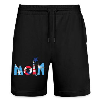 Moin Kinder Motiv - Stanley/Stella Unisex Bio Joggingshorts Trainer  - Schwarz - Vorne - Nik (191cm) & Marisol (170cm)