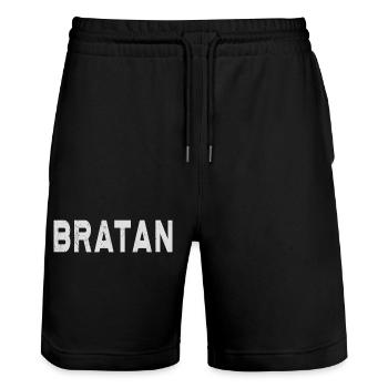 Bratan - Textdesign Bruder Kumpel Jugendsprache - Stanley/Stella Unisex Bio Joggingshorts Trainer  - Schwarz - Vorne - Nik (191cm) & Marisol (170cm)