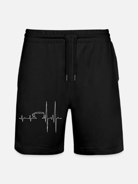 Coffee Heartbeat Line Art - Stanley/Stella Trainer Unisex Organic Jogging Shorts - black