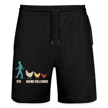 Ich Und Meine Follower Hühner Landwirt Huhn - Stanley/Stella Unisex Bio Joggingshorts Trainer  - Schwarz - Vorne - Nik (191cm) & Marisol (170cm)
