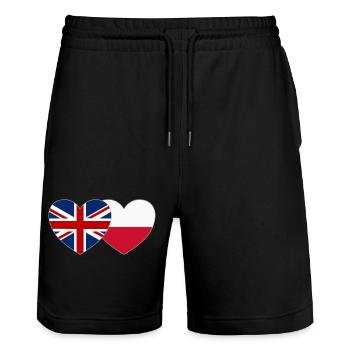 Great Britain Poland Flag Heart - Stanley/Stella Trainer Unisex Organic Jogging Shorts - black - Front - Nik (191cm) & Marisol (170cm)