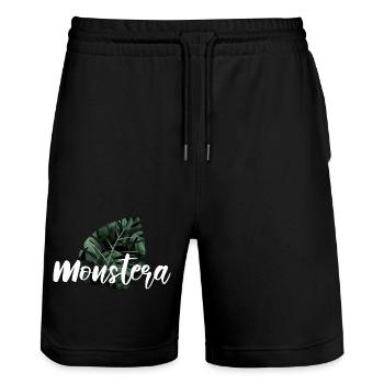Monstera Fensterblatt Pflanzen Geschenk - Stanley/Stella Unisex Bio Joggingshorts Trainer  - Schwarz - Vorne - Nik (191cm) & Marisol (170cm)