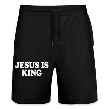 Jesus is king - Stanley/Stella Unisex Bio Joggingshorts Trainer  - Schwarz - Vorne - Nik (191cm) & Marisol (170cm)
