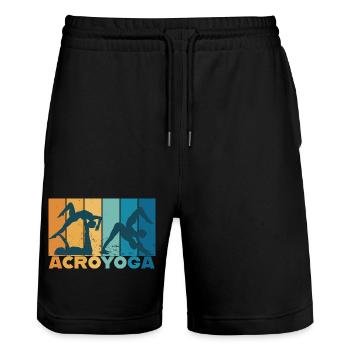 Yoga Acroyoga Partneryoga Vintage Design - Stanley/Stella Unisex Bio Joggingshorts Trainer  - Schwarz - Vorne - Nik (191cm) & Marisol (170cm)