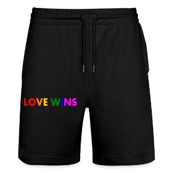 Love wins - Stanley/Stella Trainer Unisex Organic Jogging Shorts - black - Front - Nik (191cm) & Marisol (170cm)