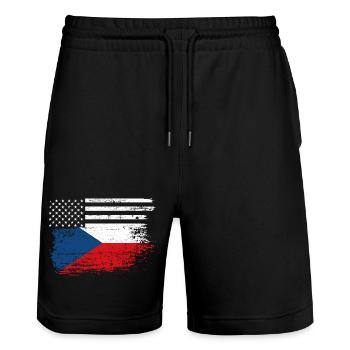 Flag Fusion US Czech - Stanley/Stella Trainer Unisex Organic Jogging Shorts - black - Front - Nik (191cm) & Marisol (170cm)