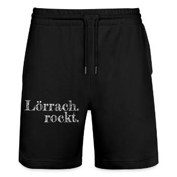Lörrach rockt - Textdesign mit Stadtnamen - Stanley/Stella Unisex Bio Joggingshorts Trainer  - Schwarz - Vorne - Nik (191cm) & Marisol (170cm)