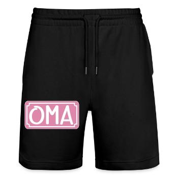 Dankeschön für OMA - GROßMAMA - Stanley/Stella Unisex Bio Joggingshorts Trainer  - Schwarz - Vorne - Nik (191cm) & Marisol (170cm)