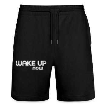 Wake up now - Stanley/Stella Trainer Unisex Organic Jogging Shorts - black - Front - Nik (191cm) & Marisol (170cm)