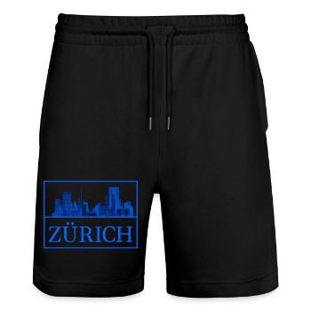 Zurich Skyline Blue Silhouette - Stanley/Stella Trainer Unisex Organic Jogging Shorts - black - Front - Nik (191cm) & Marisol (170cm)