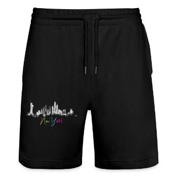 Urban Skyline Watercolor Design New York NYC - Stanley/Stella Trainer Unisex Organic Jogging Shorts - black - Front - Nik (191cm) & Marisol (170cm)