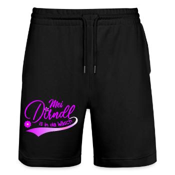 Mei Dirndl is in da Wäsch Trachtenshirt Madl - Stanley/Stella Unisex Bio Joggingshorts Trainer  - Schwarz - Vorne - Nik (191cm) & Marisol (170cm)