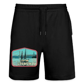 Lissabon Portugal, Boot auf dem Tejo - Stanley/Stella Unisex Bio Joggingshorts Trainer  - Schwarz - Vorne - Nik (191cm) & Marisol (170cm)