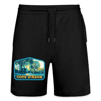 Illustrierte Ansicht der Côte d'Azur, Frankreich - Stanley/Stella Unisex Bio Joggingshorts Trainer  - Schwarz - Vorne - Nik (191cm) & Marisol (170cm)