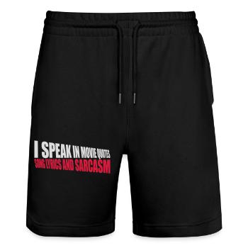 speak lyrics and sarcasm - Stanley/Stella Trainer Unisex Organic Jogging Shorts - black - Front - Nik (191cm) & Marisol (170cm)