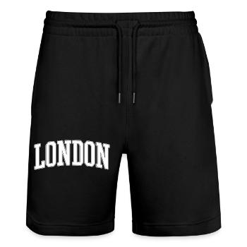 LONDON Block Font Big City Logo - Stanley/Stella Trainer Unisex Organic Jogging Shorts - black - Front - Nik (191cm) & Marisol (170cm)