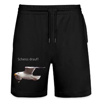 Möwe im Flug Spruch - Stanley/Stella Unisex Bio Joggingshorts Trainer  - Schwarz - Vorne - Nik (191cm) & Marisol (170cm)