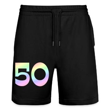 geburtstagsshirt, 50 pastell Verlauf - Stanley/Stella Unisex Bio Joggingshorts Trainer  - Schwarz - Vorne - Nik (191cm) & Marisol (170cm)