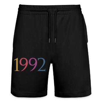 Année 1992, 30 ans, cadeau de 30e anniversaire - Short de jogging bio TRAINER Stanley/Stella unisexe - noir - Devant - Nik (191cm) & Marisol (170cm)