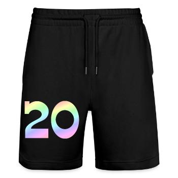 Jubiläum, 20 pastell Verlauf - Stanley/Stella Unisex Bio Joggingshorts Trainer  - Schwarz - Vorne - Nik (191cm) & Marisol (170cm)