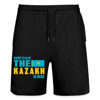 Design du drapeau Keep Calm Kazakhstan - Short de jogging bio TRAINER Stanley/Stella unisexe - noir - Devant - Nik (191cm) & Marisol (170cm)