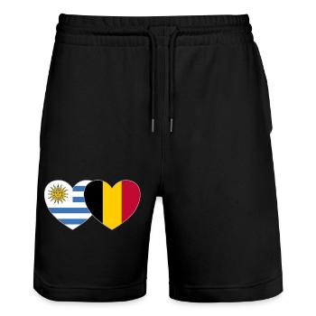 Uruguay Belgium Flag Heart - Stanley/Stella Trainer Unisex Organic Jogging Shorts - black - Front - Nik (191cm) & Marisol (170cm)