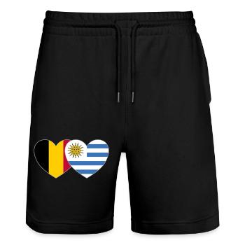 Belgien Uruguay Flagge Herz - Stanley/Stella Unisex Bio Joggingshorts Trainer  - Schwarz - Vorne - Nik (191cm) & Marisol (170cm)