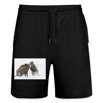 kämpfende Wildschweine im Schnee - Stanley/Stella Unisex Bio Joggingshorts Trainer  - Schwarz - Vorne - Nik (191cm) & Marisol (170cm)