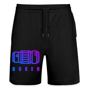 Teleobjektiv Bokeh Fotografie Kamera Shirt - Stanley/Stella Unisex Bio Joggingshorts Trainer  - Schwarz - Vorne - Nik (191cm) & Marisol (170cm)