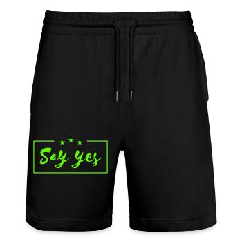 Say yes claim | Vectorgraphic - Stanley/Stella Trainer Unisex Organic Jogging Shorts - black - Front - Nik (191cm) & Marisol (170cm)