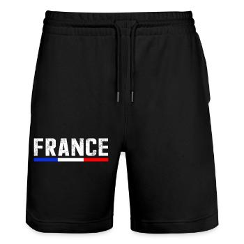FRANCE - Short de jogging bio TRAINER Stanley/Stella unisexe - noir - Devant - Nik (191cm) & Marisol (170cm)