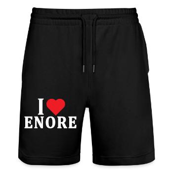 t-shirt I love Enore t-shirt gift idea - Stanley/Stella Trainer Unisex Organic Jogging Shorts - black - Front - Nik (191cm) & Marisol (170cm)